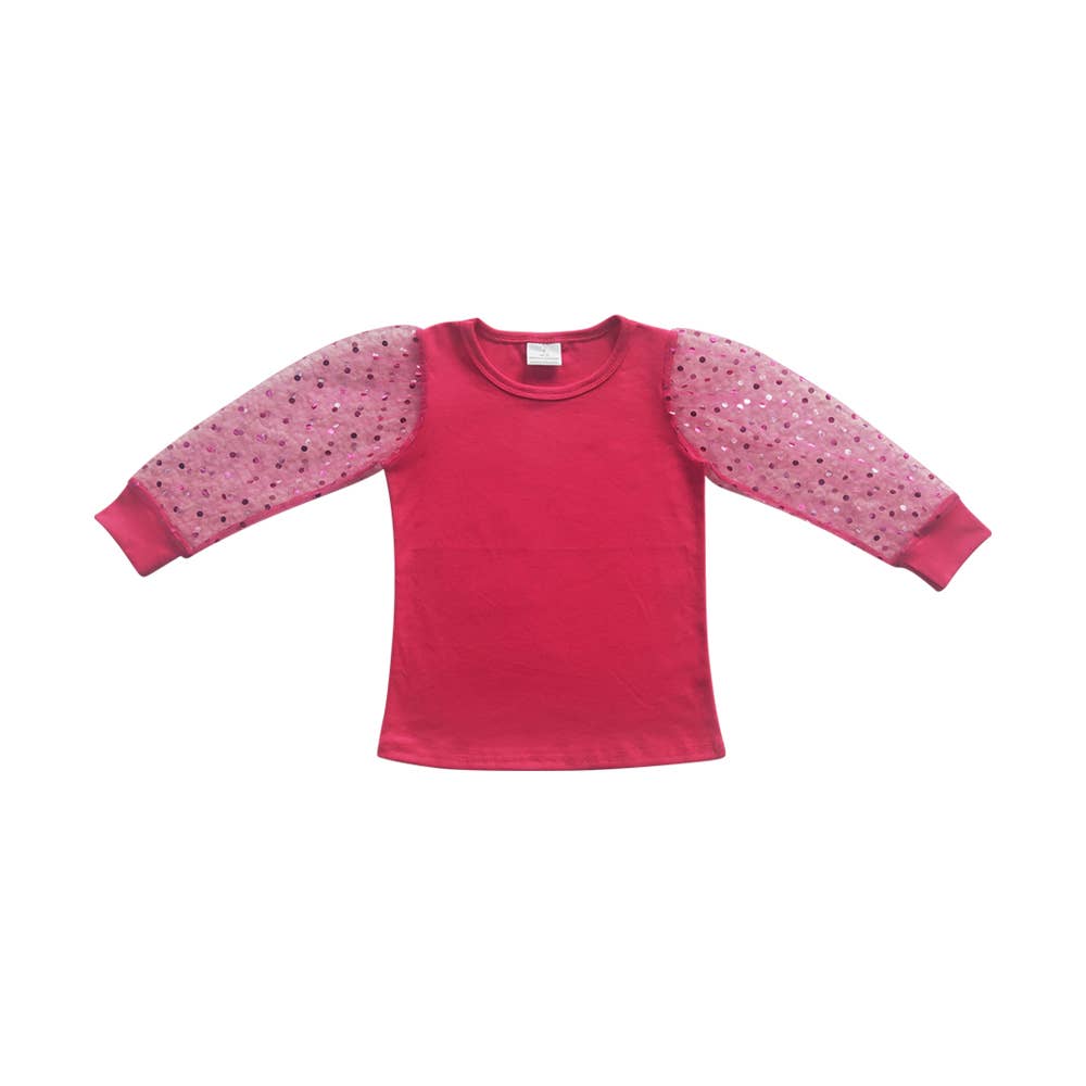 Girls Pink Long Lace Sleeve Top