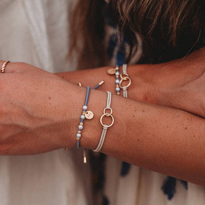 "Sisters" Gold & Pearl Shareable Hair Tie Bracelet Set