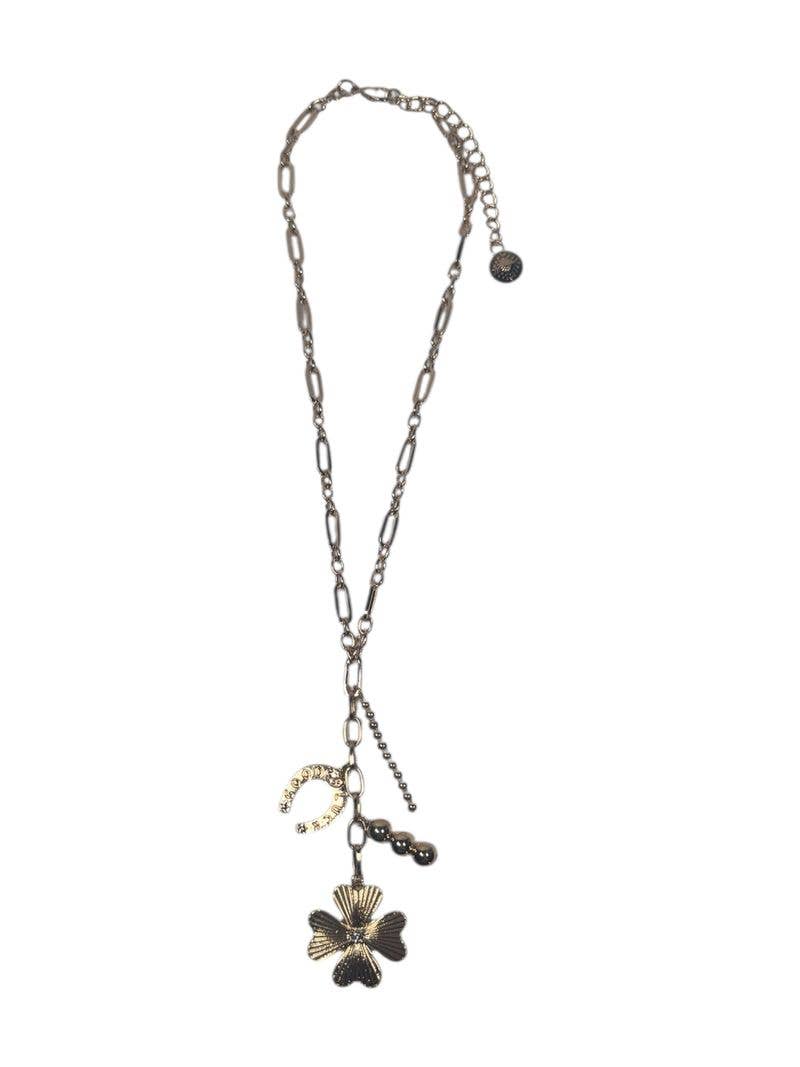 Gold Charm Necklace with Flower & Horseshoe Accents