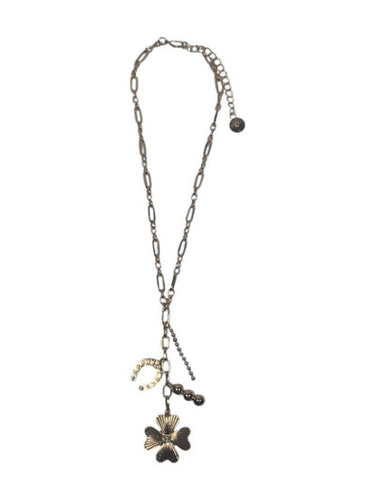 Gold Charm Necklace with Flower & Horseshoe Accents