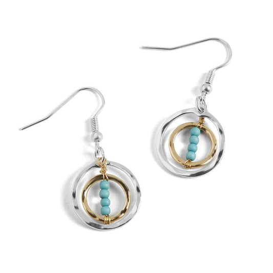 Mixed Metal Double Hoop w/ Turquoise Earrings
