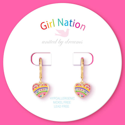 Crystal Rainbow Heart Leverback Earrings