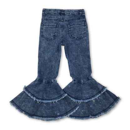 White washed ruffle bell bottom girls jeans