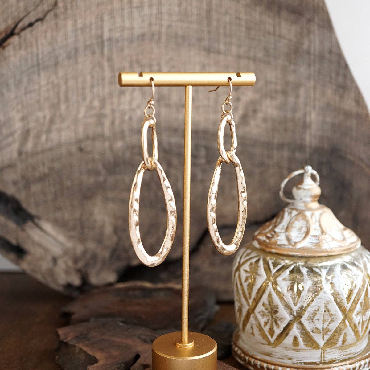 Hammered Oval Link Drop Earrings