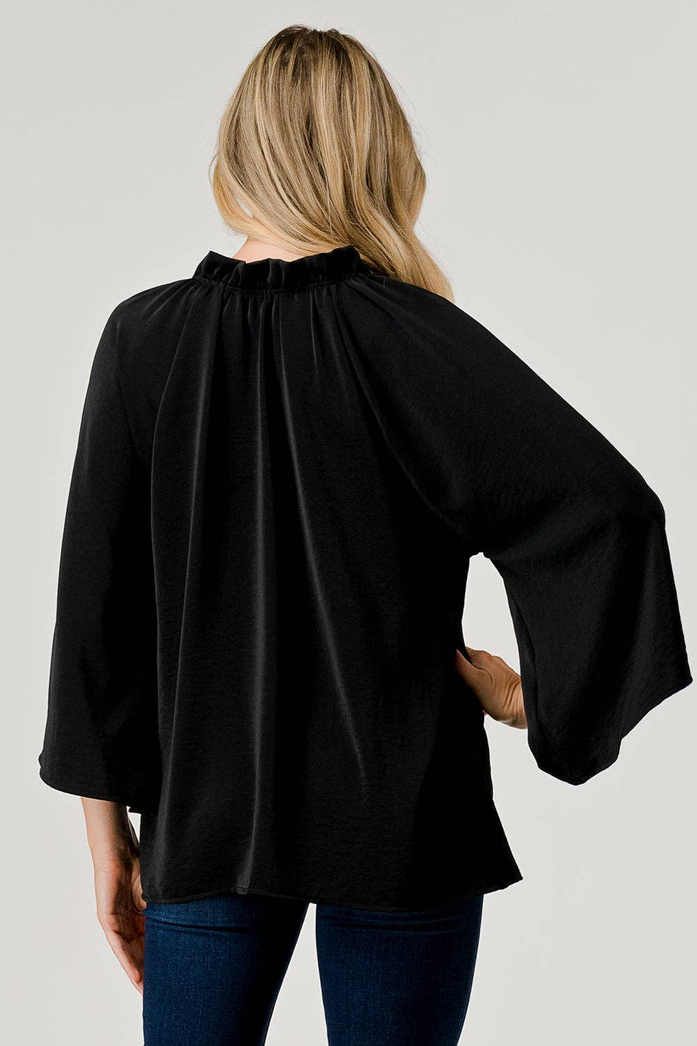 Lizzie Long Bell Sleeve Ruffle Neck Blouse PLUS