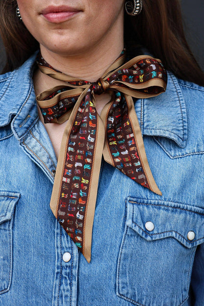 Silk Twilly Scarf w/ Vintage Cowboy Boots & Tan Trim