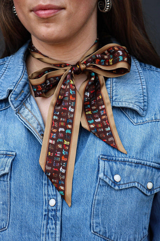 Silk Twilly Scarf w/ Vintage Cowboy Boots & Tan Trim