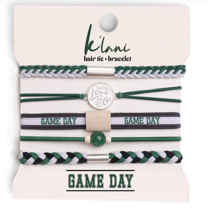 "Game Day" Green, White & Black Hair Tie Bracelets