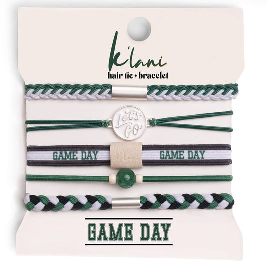 "Game Day" Green, White & Black Hair Tie Bracelets