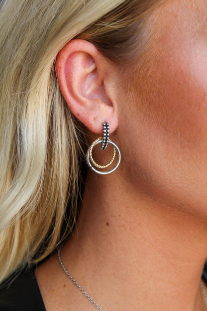 Two-Tone 18k Gold Plated Interlocking Hoop Post Earrings