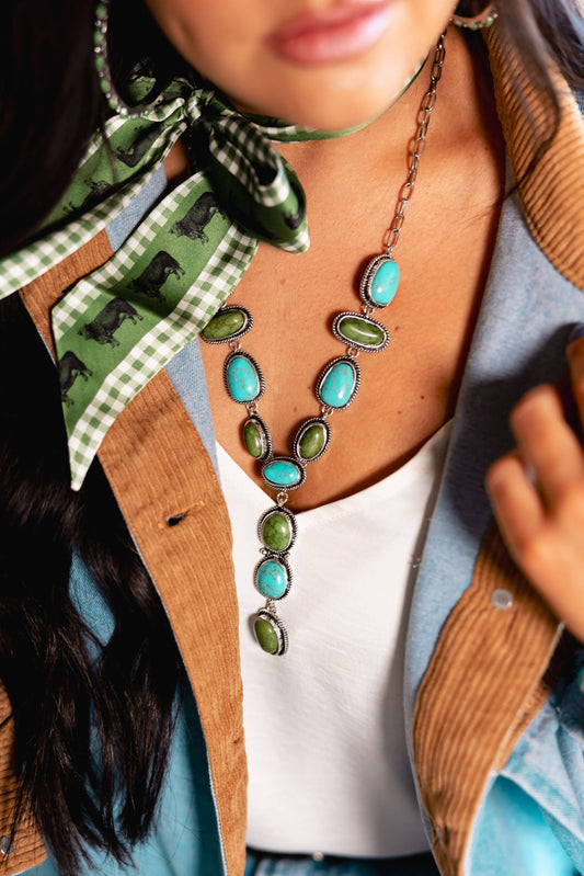 27" Turquoise and Green Lariat Style Necklace