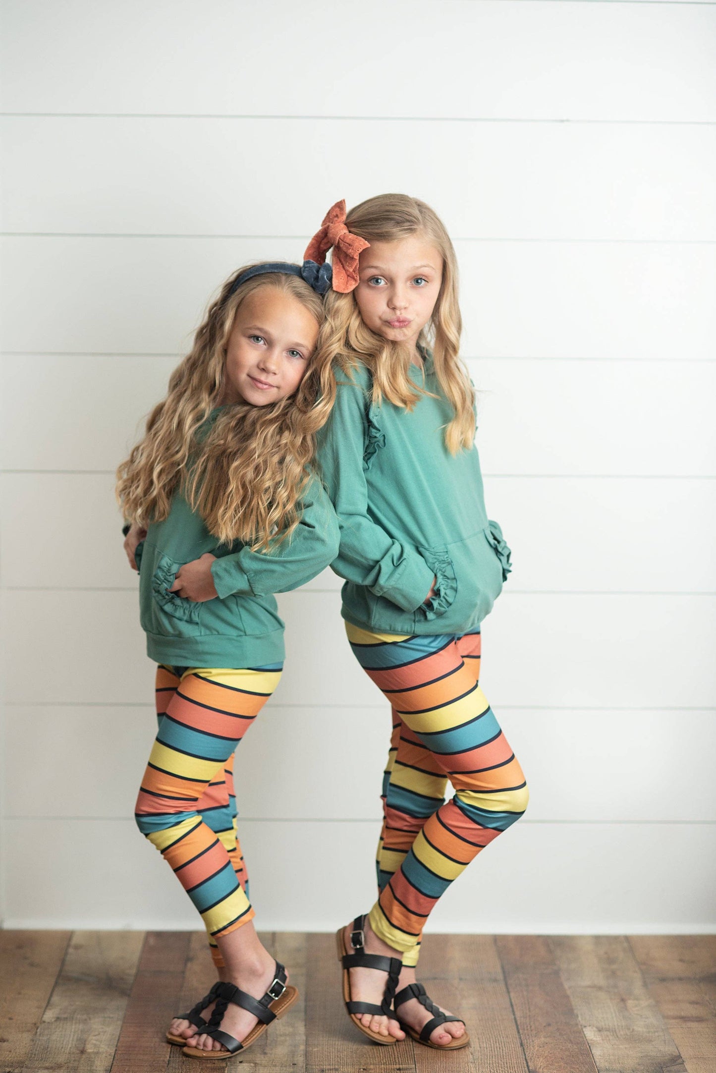 Girls Sage Ruffle Hoodie and Stripe Leggings Set