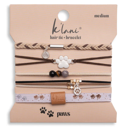 "Paws" Natural Hues with Silver & Paw Accents Hair Tie Bracelet