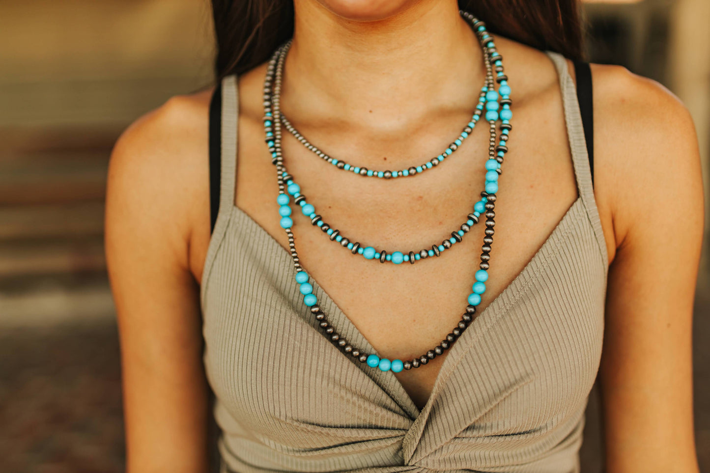 Turquoise and Silver Faux Pearl Layered Necklace