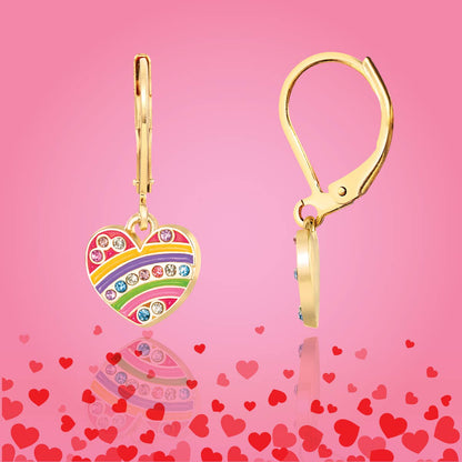 Crystal Rainbow Heart Leverback Earrings