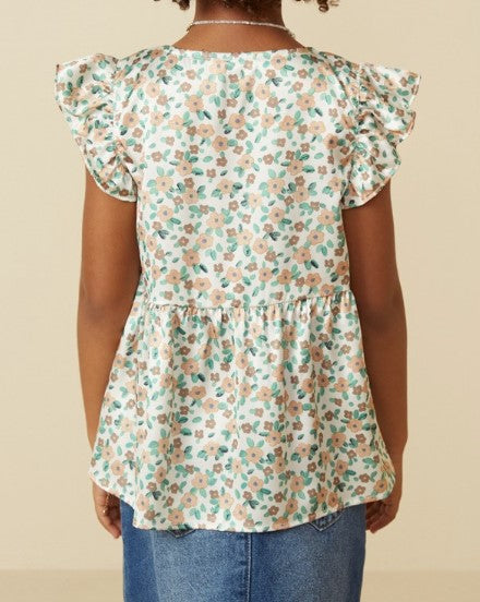Girls Ruffled Floral Top