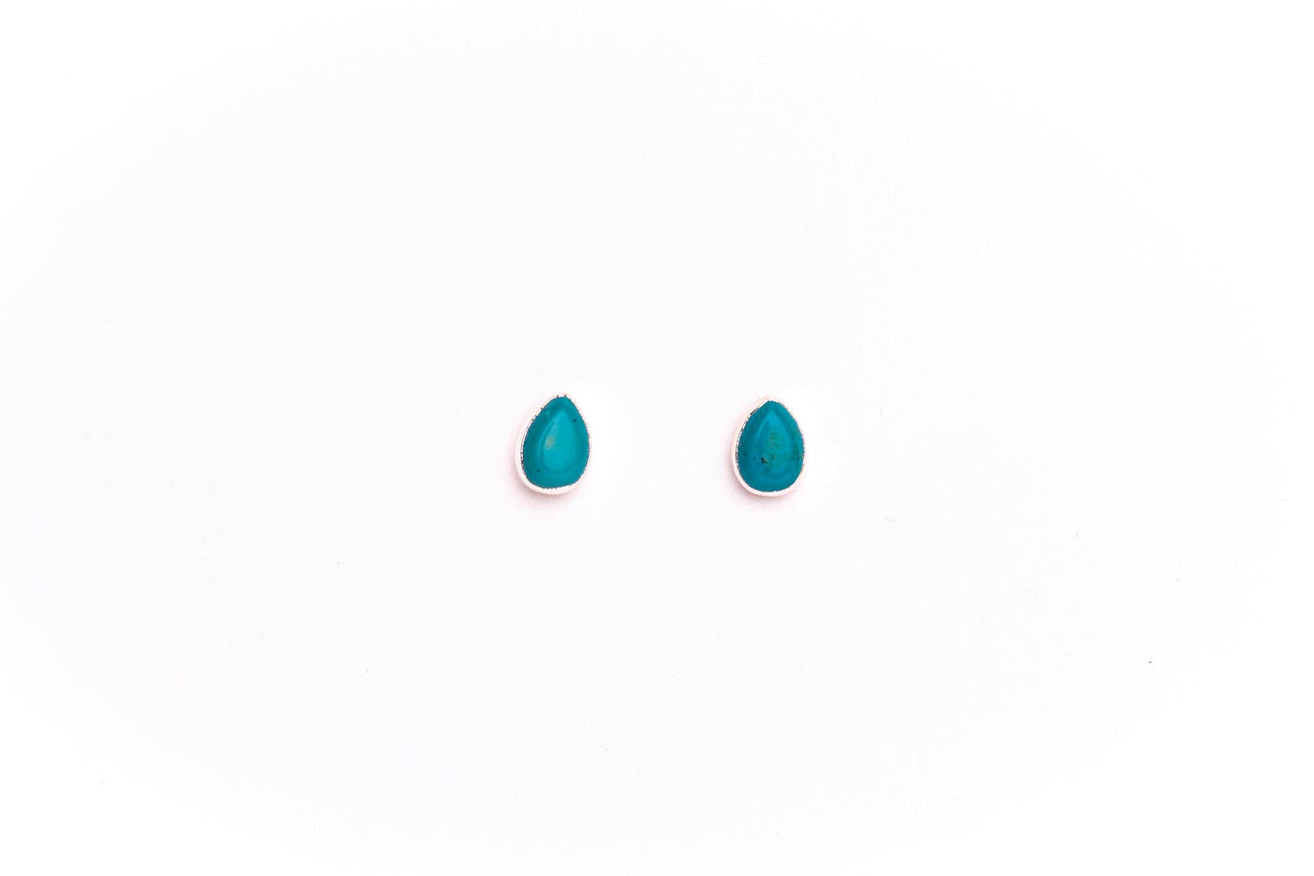 Burnished Silver Teardrop Stud Earring w/ Inlayed Turquoise