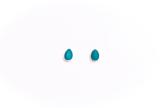 Burnished Silver Teardrop Stud Earring w/ Inlayed Turquoise