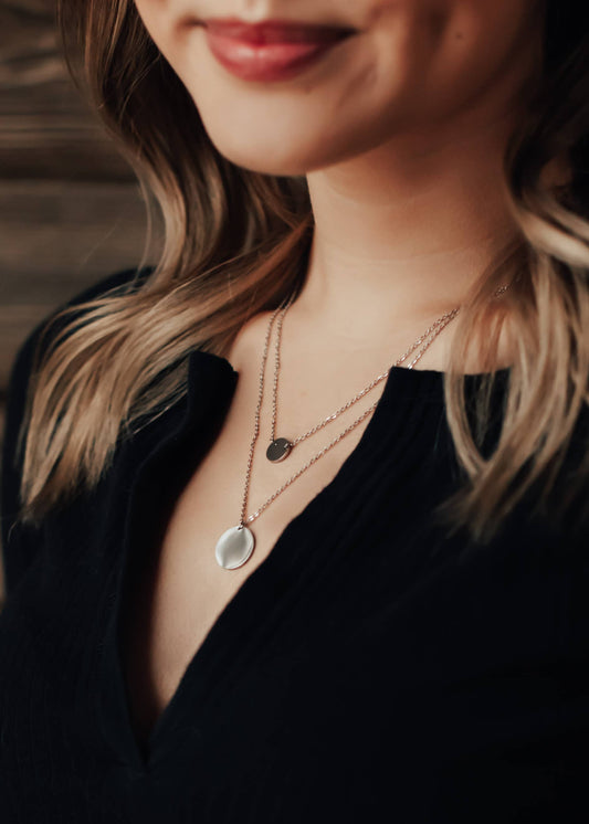 Silver Layered Necklace With Circle Pendants