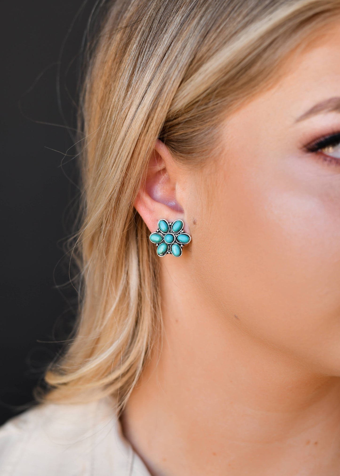 Gold and Turquoise Flower Stud Earring