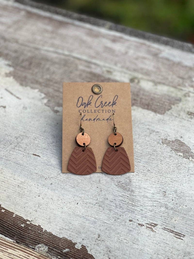 Round Wood/Leather Petal Earring