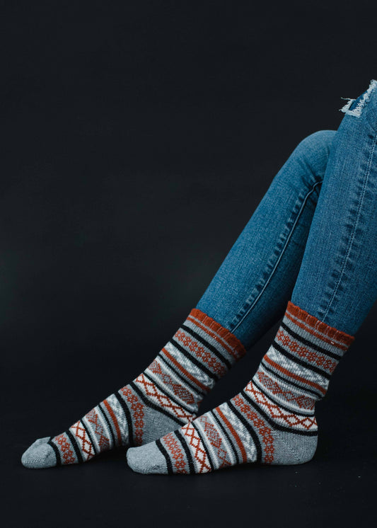 Gray, White & Rust Pattern Socks