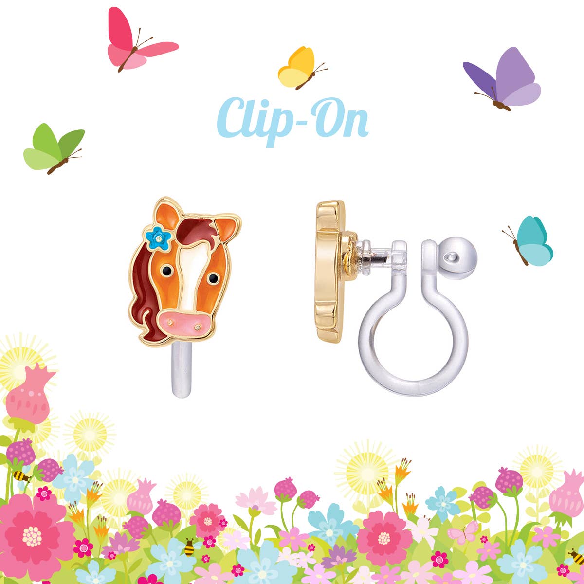Girl's Clip On Cutie Earrings- Pretty Pony