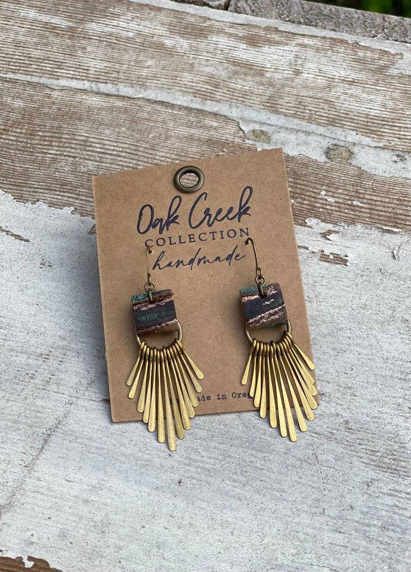 Leather Strap w/Hammered Metal Fringe Earring