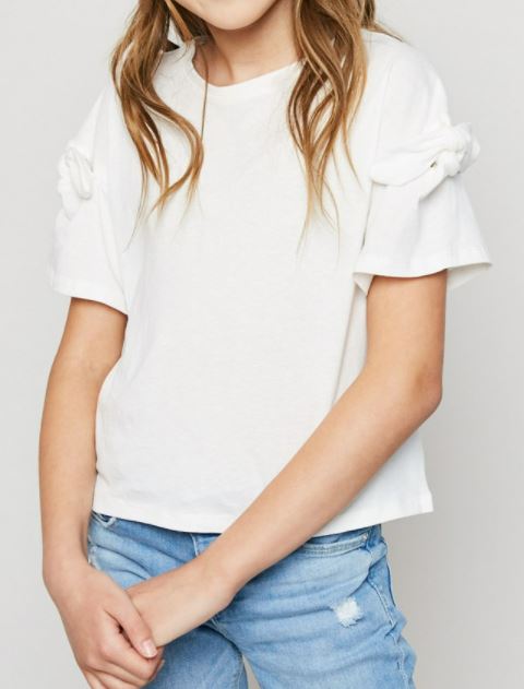 Girls Bow Sleeve White Top